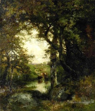  Moran Peintre - Piscine dans la forêt Long Island paysage Thomas Moran